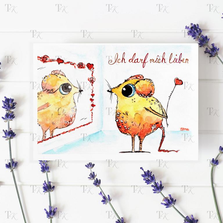 Ich Affirmation 01: Ich darf mich lieben, Aquarellmalerei, A5 Ich Affirmation 01: Ich darf mich lieben, Aquarellmalerei, A5