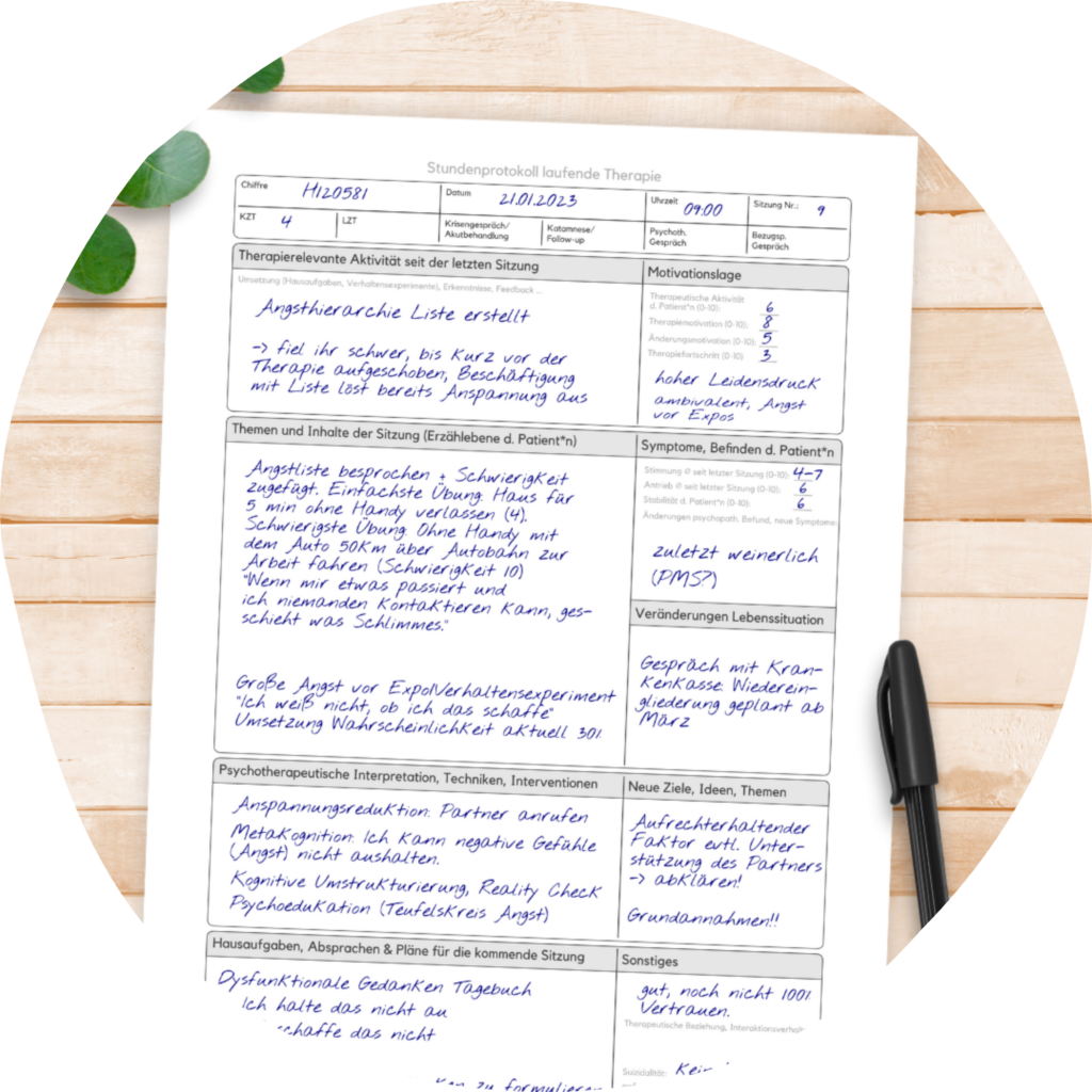 Stundenprotokollbogen von Therapiekram