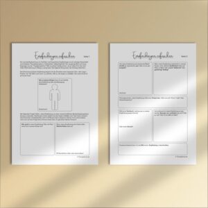 Therapiekram Arbeitsblatt: Empfindungen erforschen. Achtsamkeit, wertfreier Beobachter, Vogelperspektive, Focusing. Therapietool zur Verbesserung der Introspektionsfähigkeit. PDF Sofortdownload