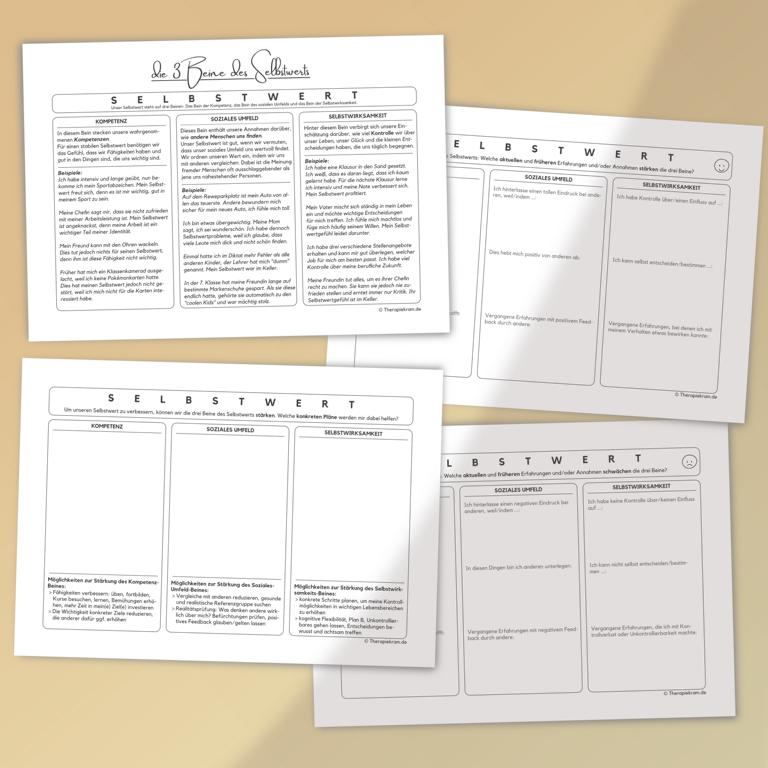 Therapiekram Arbeitsblätter Set um Thema Selbstwert: die drei Beine des Selbstwerts. Therapietools als PDF Sofortdownload. Therapiekram Arbeitsblätter Set um Thema Selbstwert: die drei Beine des Selbstwerts. Therapietools als PDF Sofortdownload.