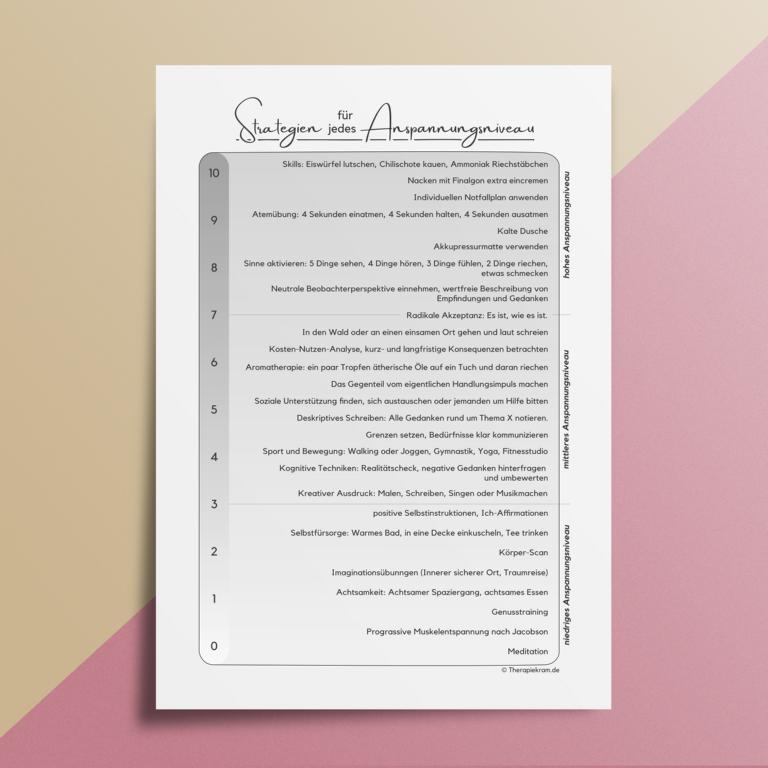 Therapiekram Arbeitsblatt Therapietool: Strategien, Skills und Verhaltensideen bei Anspannung und Stress, Stress-Ampel, Anspannungsskala. Therapiekram Arbeitsblatt Therapietool: Strategien, Skills und Verhaltensideen bei Anspannung und Stress, Stress-Ampel, Anspannungsskala.