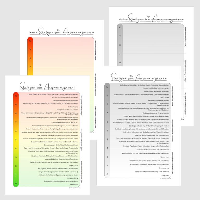 Therapiekram Arbeitsblatt Therapietool: Strategien, Skills und Verhaltensideen bei Anspannung und Stress, Stress-Ampel, Anspannungsskala. Therapiekram Arbeitsblatt Therapietool: Strategien, Skills und Verhaltensideen bei Anspannung und Stress, Stress-Ampel, Anspannungsskala.