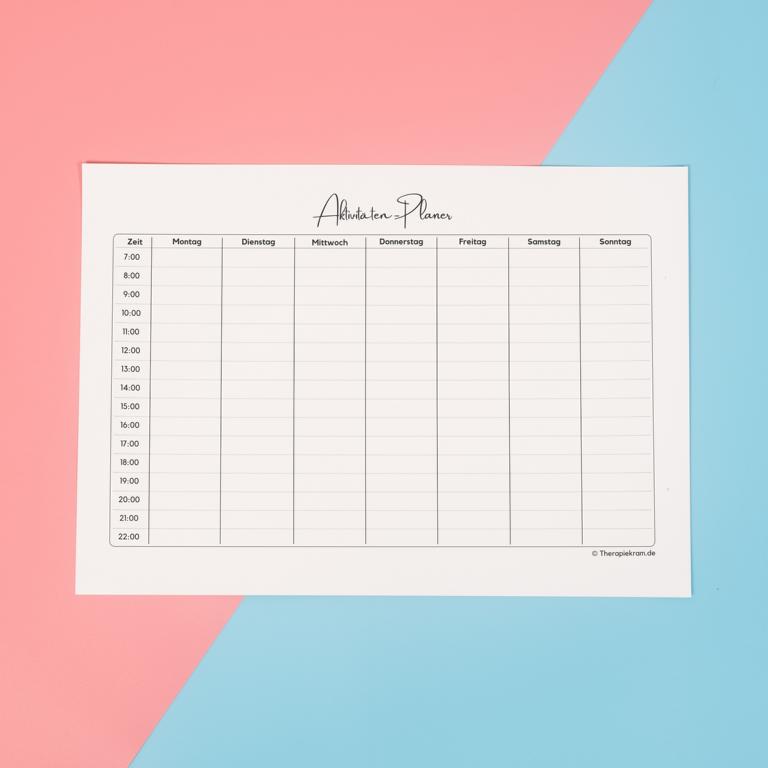 Therapiekram Arbeitsblatt: Aktivitäten-Planer. Therapietool zum Aktivitätsaufbau, Tagesstruktur, Selbstfürsorge, Etablierung neuer Gewohnheiten. Psychotherapie bei Depression, Burn-out, usw. PDF Sofortdownload. Therapiekram Arbeitsblatt: Aktivitäten-Planer. Therapietool zum Aktivitätsaufbau, Tagesstruktur, Selbstfürsorge, Etablierung neuer Gewohnheiten. Psychotherapie bei Depression, Burn-out, usw. PDF Sofortdownload.