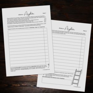 Therapiekram Arbeitsblatt: Angst-Leiter. Therapietools für Angst oder Zwang, soziale Phobie, Erstellung einer Angst-Hierarchie vor Exposition, Konfrontation, Verhaltensexperiment. Therapiematerial als Download, PDF.