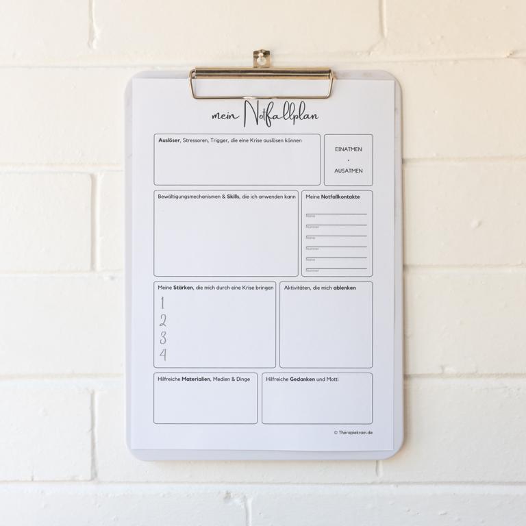 Therapiekram Arbeitsblatt Notfallplan Therapietools Psychotherapie Krisenplan DBT Suizidgedanken Ressourcenaktivierung Therapiekram Arbeitsblatt Notfallplan Therapietools Psychotherapie Krisenplan DBT Suizidgedanken Ressourcenaktivierung