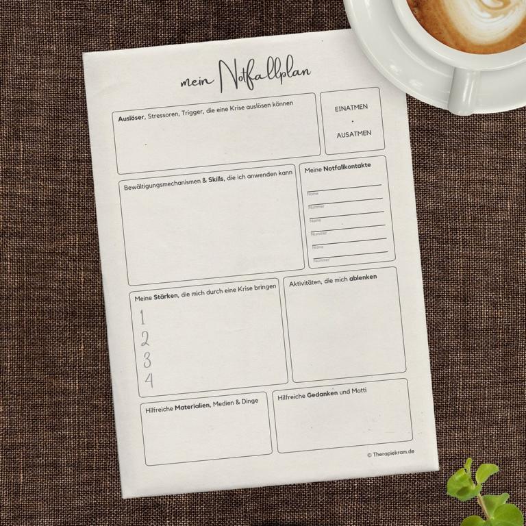 Therapiekram Arbeitsblatt Notfallplan Therapietools Psychotherapie Krisenplan DBT Suizidgedanken Ressourcenaktivierung Therapiekram Arbeitsblatt Notfallplan Therapietools Psychotherapie Krisenplan DBT Suizidgedanken Ressourcenaktivierung