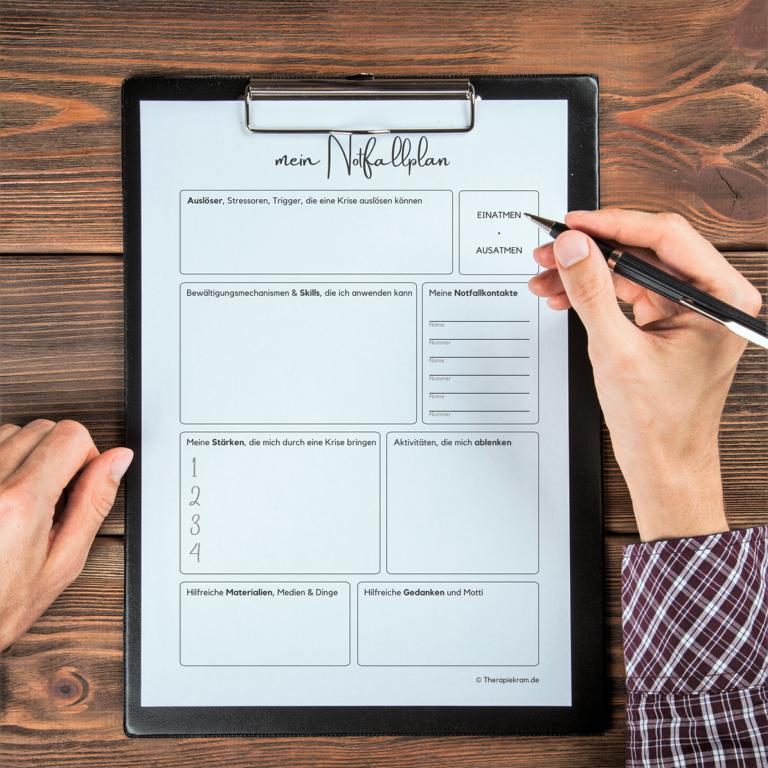 Therapiekram Arbeitsblatt Notfallplan Therapietools Psychotherapie Krisenplan DBT Suizidgedanken Ressourcenaktivierung Therapiekram Arbeitsblatt Notfallplan Therapietools Psychotherapie Krisenplan DBT Suizidgedanken Ressourcenaktivierung