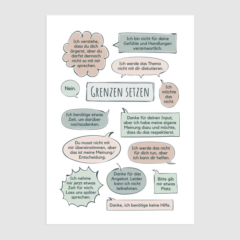 Therapiekram Poster zum Thema Abgrenzung. 13 Statements zum Grenzen setzen. Psychotherapie, Therapieposter, Therapietools. Therapiekram Poster zum Thema Abgrenzung. 13 Statements zum Grenzen setzen. Psychotherapie, Therapieposter, Therapietools.