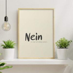 Nein ist eine vollständige Anwort. Therapiekram Poster zum Thema Abgrenzung, Grenzen setzen, Selbstfürsorge.