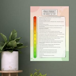 Therapiekram Poster: Anspannungsniveau, Stress-Ampel und passende Therapietools, therapeutische Interventionen, Strategien, Übungen und Skills zur Anspannungsreduktion.