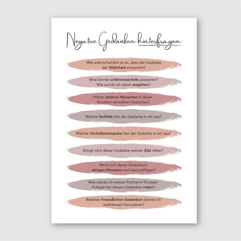Therapiekram Poster negative Gedanken hinterfragen kognitive Umstrukturierung KVT Therapie Therapiekram Poster negative Gedanken hinterfragen kognitive Umstrukturierung KVT Therapie