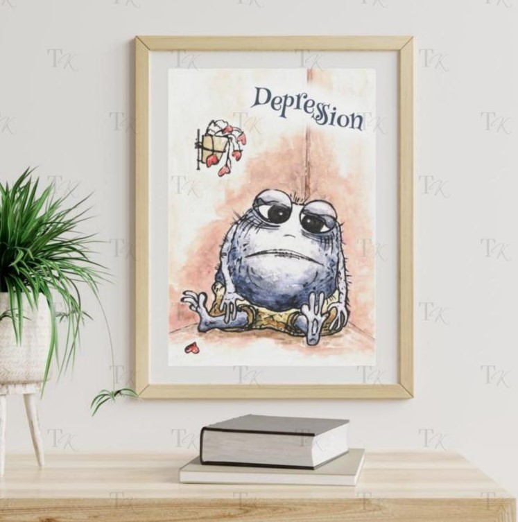 Therapiekram Aquarellmalerei by Gina: Psychische Störungen als kleine, ulkige Monster. Depression, Zwang, Angst und Sucht, Kunstdruck Therapiekram Aquarellmalerei by Gina: Psychische Störungen als kleine, ulkige Monster. Depression, Zwang, Angst und Sucht, Kunstdruck