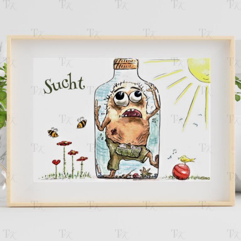 Therapiekram Psychische Störungen Monster Aquarellmalerei Sucht Kunstdruck Therapiekram Kunstdruck: Aquarellmalerei Monster psychischer Störungen, Sucht