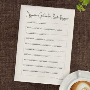 Therapiekram Arbeitsblatt Vorlage Negative Gedanken hinterfragen, kognitive Umstrukturierung, Verhaltenstherapie Therapietools